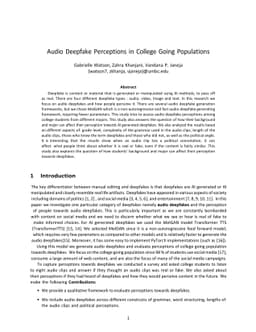 Audio Deepfake Perceptions in College Going Populations