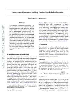 Convergence Guarantees for Deep Epsilon Greedy Policy Learning