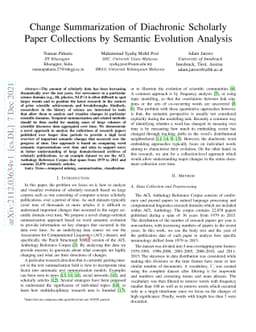 Change Summarization of Diachronic Scholarly Paper Collections by
  Semantic Evolution Analysis
