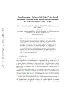 Does Proprietary Software Still Offer Protection of Intellectual
  Property in the Age of Machine Learning? -- A Case Study using Dual Energy CT
  Data