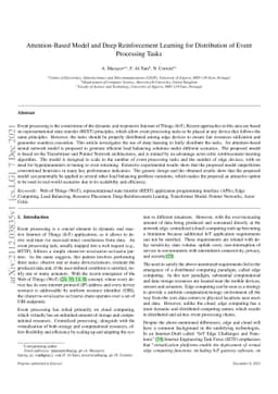 Attention-Based Model and Deep Reinforcement Learning for Distribution
  of Event Processing Tasks