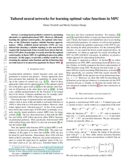 Tailored neural networks for learning optimal value functions in MPC