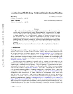 Learning Linear Models Using Distributed Iterative Hessian Sketching