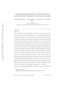 Transformer-Based Approach for Joint Handwriting and Named Entity
  Recognition in Historical documents