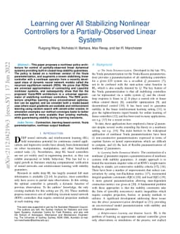 Learning over All Stabilizing Nonlinear Controllers for a
  Partially-Observed Linear System