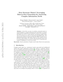 Does Structure Matter? Leveraging Data-to-Text Generation for Answering
  Complex Information Needs