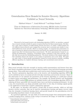Generalization Error Bounds for Iterative Recovery Algorithms Unfolded
  as Neural Networks