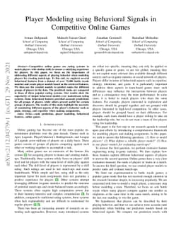 Player Modeling using Behavioral Signals in Competitive Online Games
