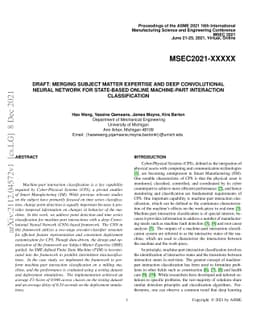 Merging Subject Matter Expertise and Deep Convolutional Neural Network
  for State-Based Online Machine-Part Interaction Classification