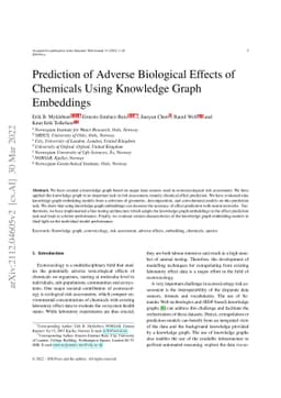Prediction of Adverse Biological Effects of Chemicals Using Knowledge
  Graph Embeddings