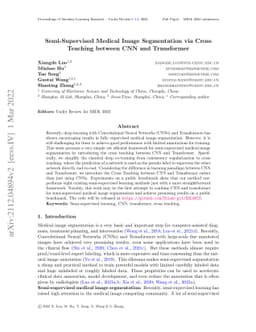 Semi-Supervised Medical Image Segmentation via Cross Teaching between
  CNN and Transformer