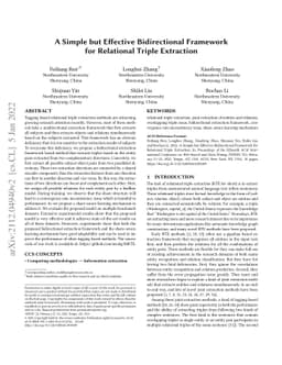 A Simple but Effective Bidirectional Framework for Relational Triple
  Extraction