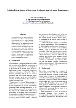 Opinion Extraction as A Structured Sentiment Analysis using Transformers
