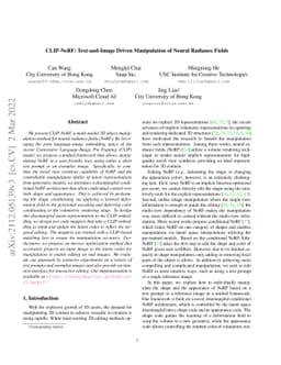 CLIP-NeRF: Text-and-Image Driven Manipulation of Neural Radiance Fields