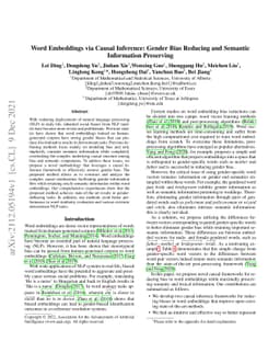 Word Embeddings via Causal Inference: Gender Bias Reducing and Semantic
  Information Preserving
