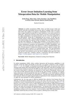 Error-Aware Imitation Learning from Teleoperation Data for Mobile
  Manipulation