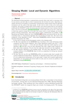 Sleeping Model: Local and Dynamic Algorithms