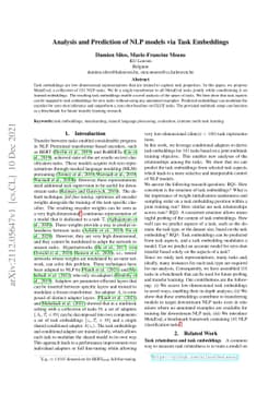 Analysis and Prediction of NLP Models Via Task Embeddings