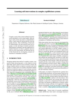 Learning soft interventions in complex equilibrium systems