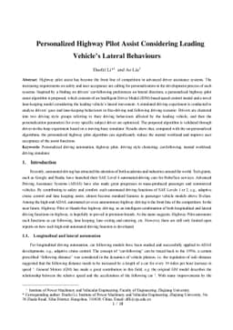 Personalized Highway Pilot Assist Considering Leading Vehicle's Lateral
  Behaviours