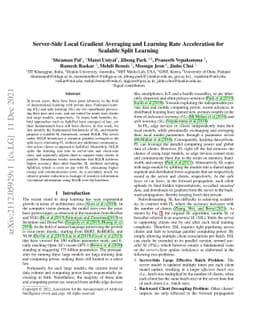Server-Side Local Gradient Averaging and Learning Rate Acceleration for
  Scalable Split Learning