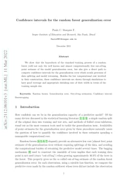 Confidence intervals for the random forest generalization error