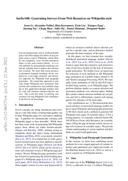 Surfer100: Generating Surveys From Web Resources, Wikipedia-style