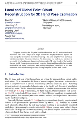 Local and Global Point Cloud Reconstruction for 3D Hand Pose Estimation