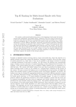 Top $K$ Ranking for Multi-Armed Bandit with Noisy Evaluations