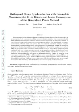 Orthogonal Group Synchronization with Incomplete Measurements: Error
  Bounds and Linear Convergence of the Generalized Power Method