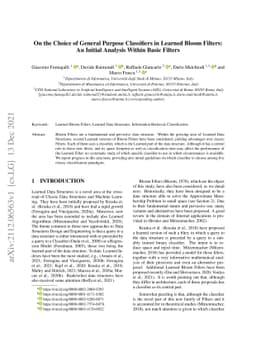 On the Choice of General Purpose Classifiers in Learned Bloom Filters:
  An Initial Analysis Within Basic Filters