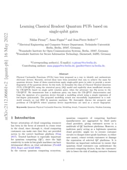 Learning Classical Readout Quantum PUFs based on single-qubit gates