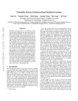 Probability Density Estimation Based Imitation Learning