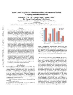 From Dense to Sparse: Contrastive Pruning for Better Pre-trained
  Language Model Compression