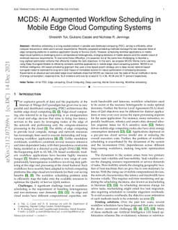 MCDS: AI Augmented Workflow Scheduling in Mobile Edge Cloud Computing
  Systems
