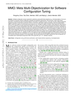 MMO: Meta Multi-Objectivization for Software Configuration Tuning