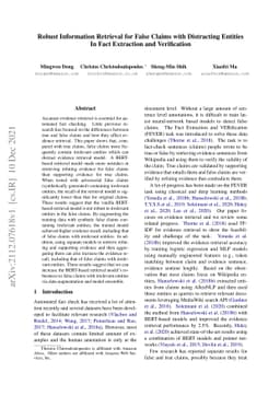 Robust Information Retrieval for False Claims with Distracting Entities
  In Fact Extraction and Verification