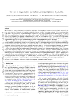 Ten years of image analysis and machine learning competitions in
  dementia