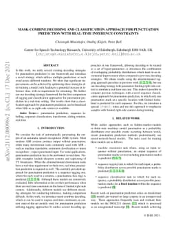 Mask-combine Decoding and Classification Approach for Punctuation
  Prediction with real-time Inference Constraints