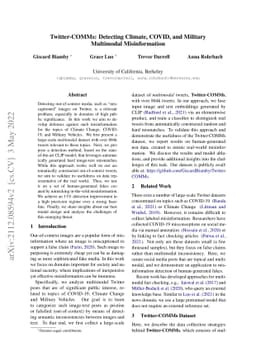 Twitter-COMMs: Detecting Climate, COVID, and Military Multimodal
  Misinformation