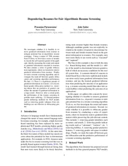 Degendering Resumes for Fair Algorithmic Resume Screening