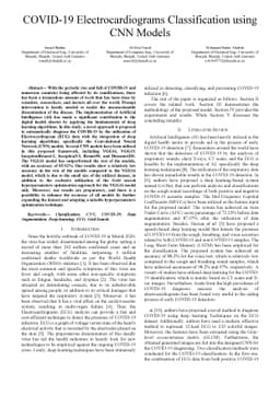 COVID-19 Electrocardiograms Classification using CNN Models