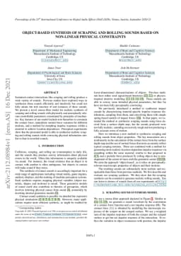 Object-based synthesis of scraping and rolling sounds based on
  non-linear physical constraints