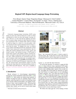 RegionCLIP: Region-based Language-Image Pretraining