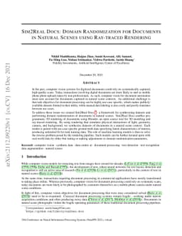 Sim2Real Docs: Domain Randomization for Documents in Natural Scenes
  using Ray-traced Rendering