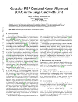 Gaussian RBF Centered Kernel Alignment (CKA) in the Large Bandwidth
  Limit