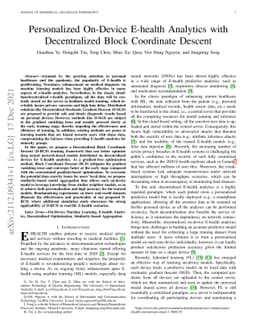Personalized On-Device E-health Analytics with Decentralized Block
  Coordinate Descent