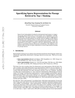 Sparsifying Sparse Representations for Passage Retrieval by Top-$k$
  Masking