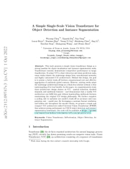 A Simple Single-Scale Vision Transformer for Object Localization and
  Instance Segmentation