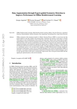 Data Augmentation through Expert-guided Symmetry Detection to Improve
  Performance in Offline Reinforcement Learning